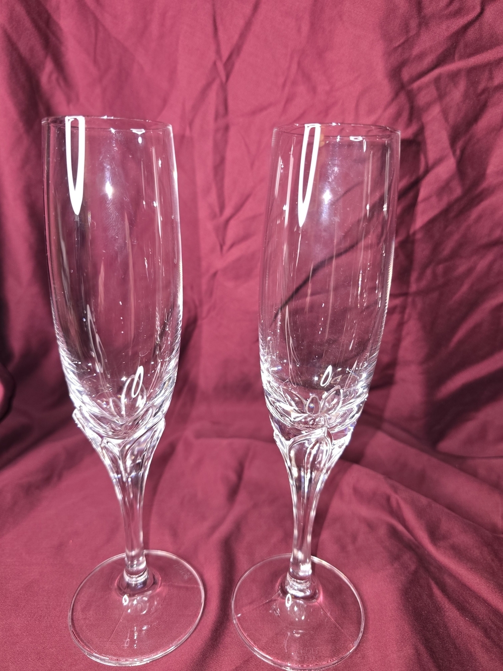 Schott Zwiesel Crystal Champagne Flutes Set of 2 Cut Floral Stemware 9” Germany